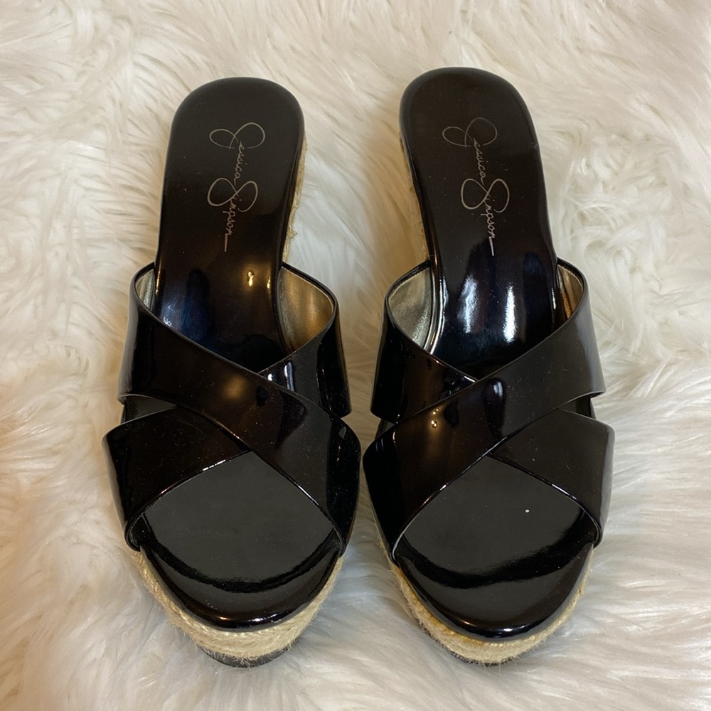 Jessica Simpson JS - Katonal Women’s Black Patent Sandals size 9 EUC - Picture 2 of 10